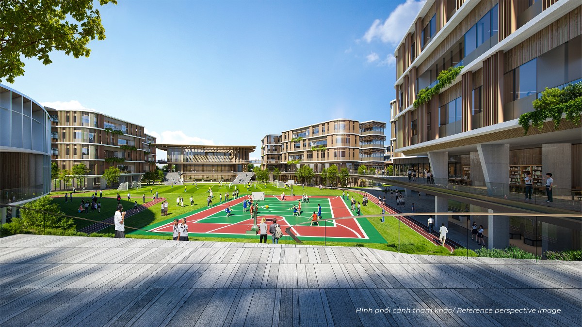 Phối cảnh một góc tiện ích tại Hồng Hạc City. Tại đây, Phú Mỹ Hưng kiến tạo một hệ sinh thái toàn diện từ giáo dục, y tế cho đến văn hóa để phục vụ cư dân. Ảnh dự án.