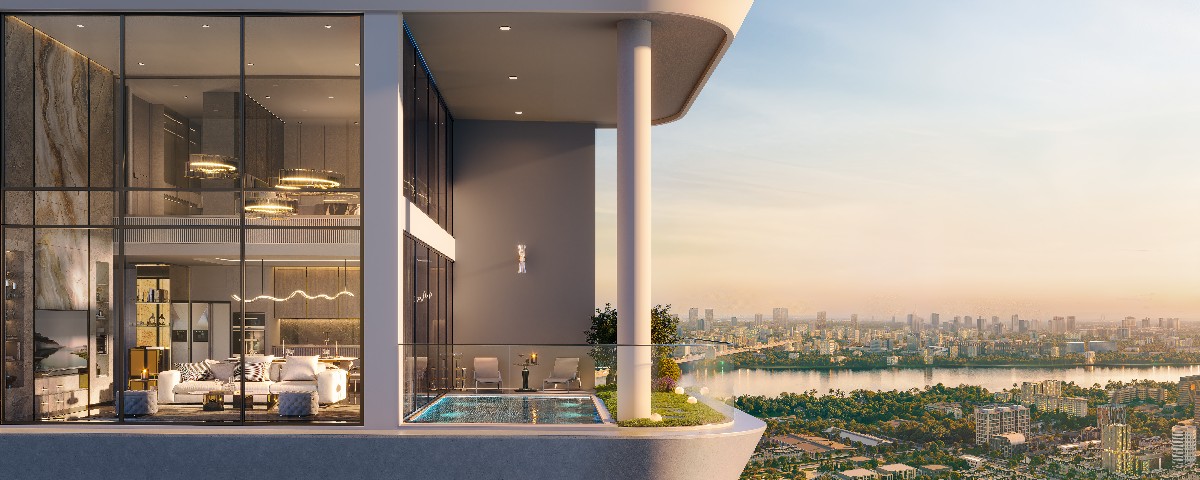 The Rey Edition mở ra trải nghiệm “resort tại gia” với bể bơi và sân vườn riêng ngay tại căn hộ. Ảnh: Meygroup.