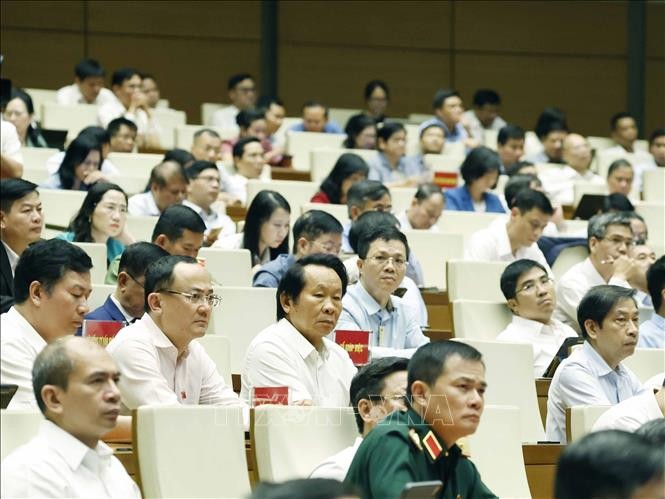 Đại biểu tham dự hội nghị tại điểm cầu Trung tâm - Hội trường Diên Hồng, Nhà Quốc hội (Hà Nội). Ảnh: TTXVN