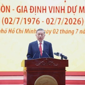 Tổng Bí thư, Chủ tịch nước Tô Lâm phát biểu tại Lễ kỷ niệm 50 năm Ngày thành phố Sài Gòn - Gia Định vinh dự mang tên Chủ tịch Hồ Chí Minh - Ảnh: TTXVN