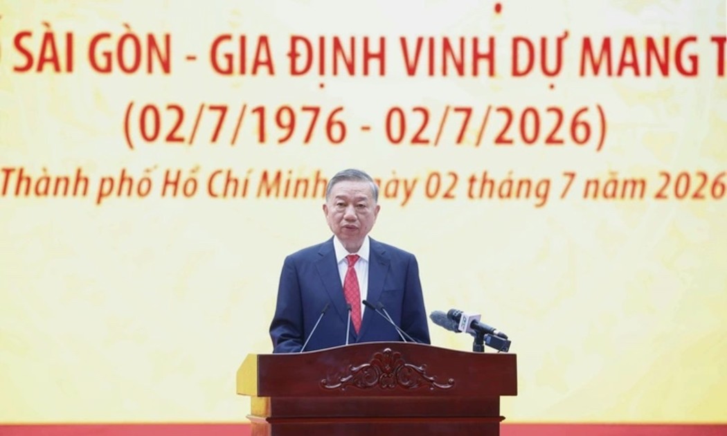 Tổng Bí thư, Chủ tịch nước Tô Lâm phát biểu tại Lễ kỷ niệm 50 năm Ngày thành phố Sài Gòn - Gia Định vinh dự mang tên Chủ tịch Hồ Chí Minh - Ảnh: TTXVN
