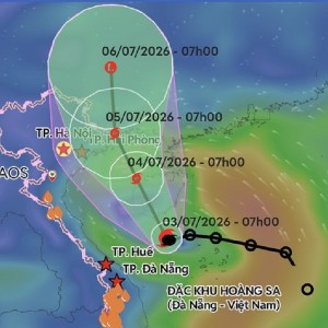 Dự báo vị trí và hướng di chuyển bão số 1. Nguồn: Hệ thống giám sát thiên tai Việt Nam (VNDMS).