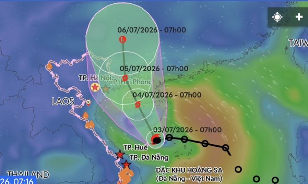 Dự báo vị trí và hướng di chuyển bão số 1. Nguồn: Hệ thống giám sát thiên tai Việt Nam (VNDMS).