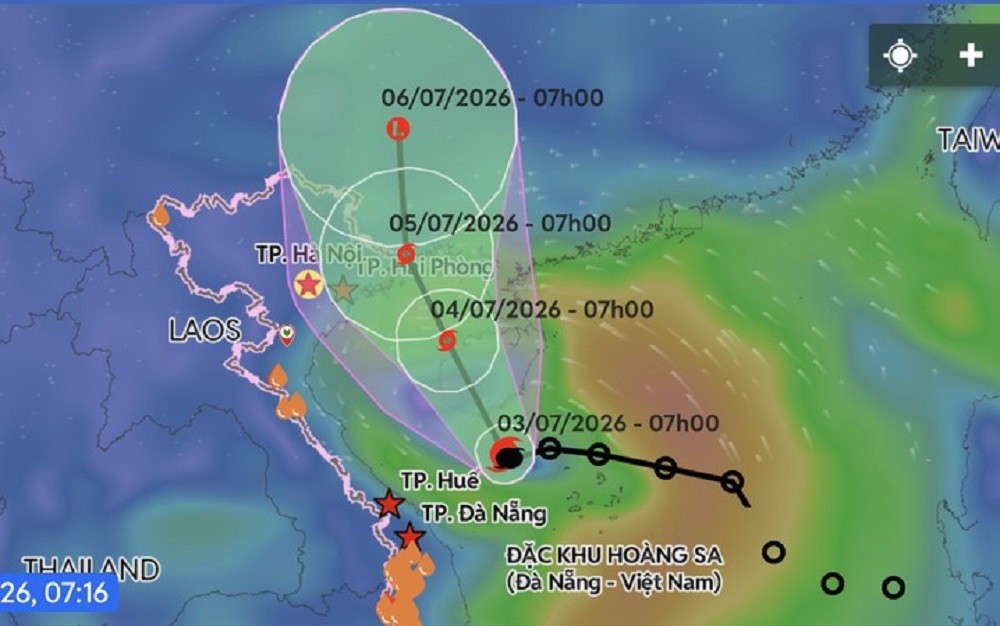 Dự báo vị trí và hướng di chuyển bão số 1. Nguồn: Hệ thống giám sát thiên tai Việt Nam (VNDMS).