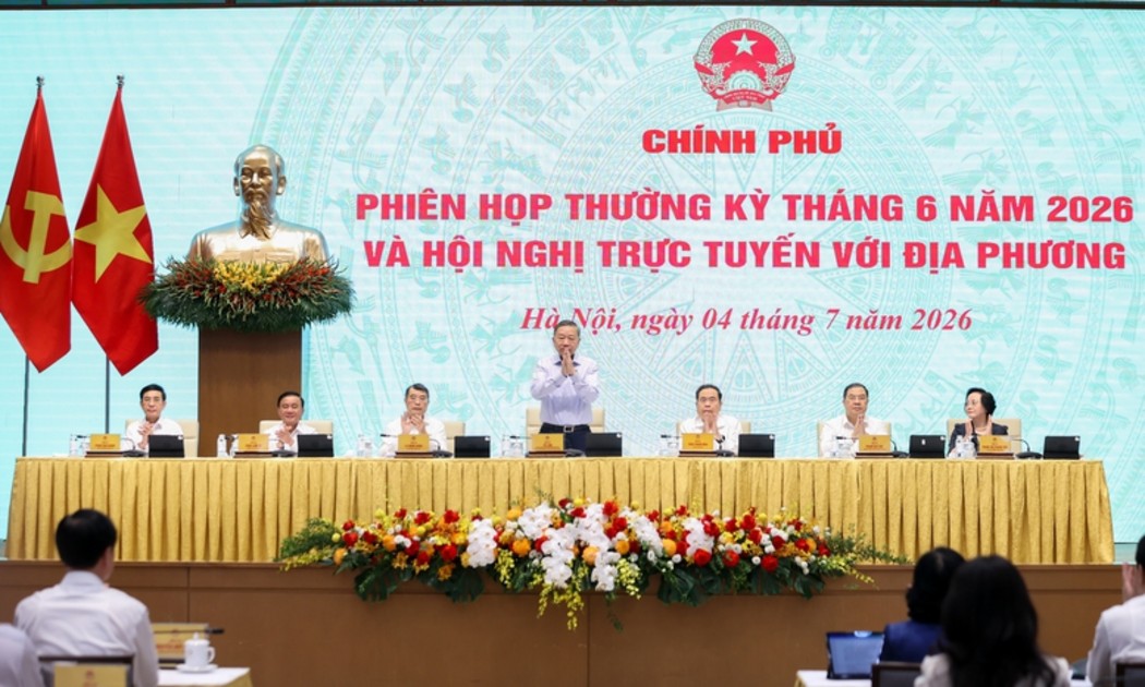Tổng Bí thư, Chủ tịch nước Tô Lâm cùng các đồng chí lãnh đạo Đảng, Nhà nước tại phiên họp Chính phủ thường kỳ tháng 6/2026 và Hội nghị trực tuyến Chính phủ với các địa phương - Ảnh: VGP
