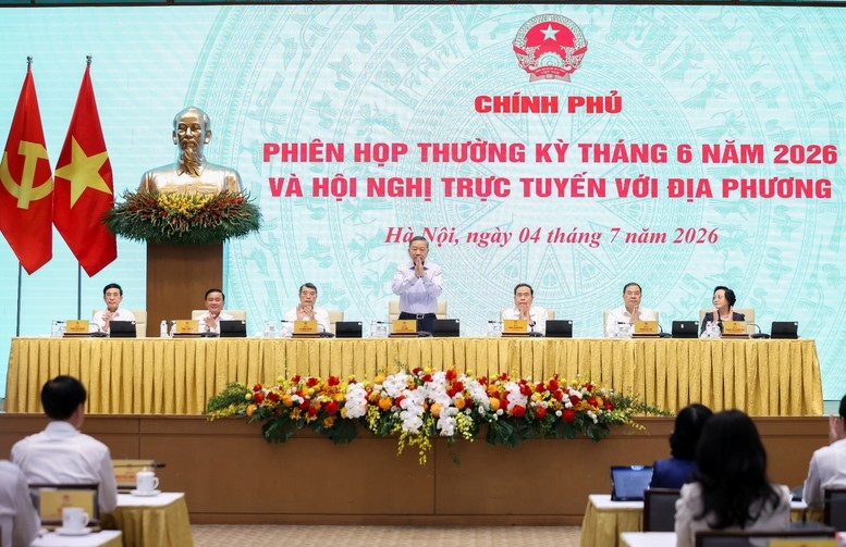Tổng Bí thư, Chủ tịch nước Tô Lâm cùng các đồng chí lãnh đạo Đảng, Nhà nước tại phiên họp Chính phủ thường kỳ tháng 6/2026 và Hội nghị trực tuyến Chính phủ với các địa phương - Ảnh: VGP