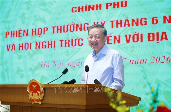 Tổng Bí thư, Chủ tịch nước Tô Lâm dự và phát biểu chỉ đạo phiên họp Chính phủ thường kỳ tháng 6/2026 và Hội nghị trực tuyến Chính phủ với các địa phương. Ảnh: TTXVN