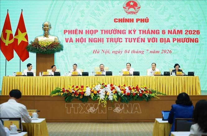 Tổng Bí thư, Chủ tịch nước Tô Lâm cùng các đồng chí lãnh đạo Đảng, Nhà nước dự hội nghị. Ảnh: TTXVN