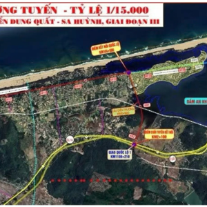 Các vị trí và hướng tuyến đường ven biển Dung Quất - Sa Huỳnh (giai đoạn 3).