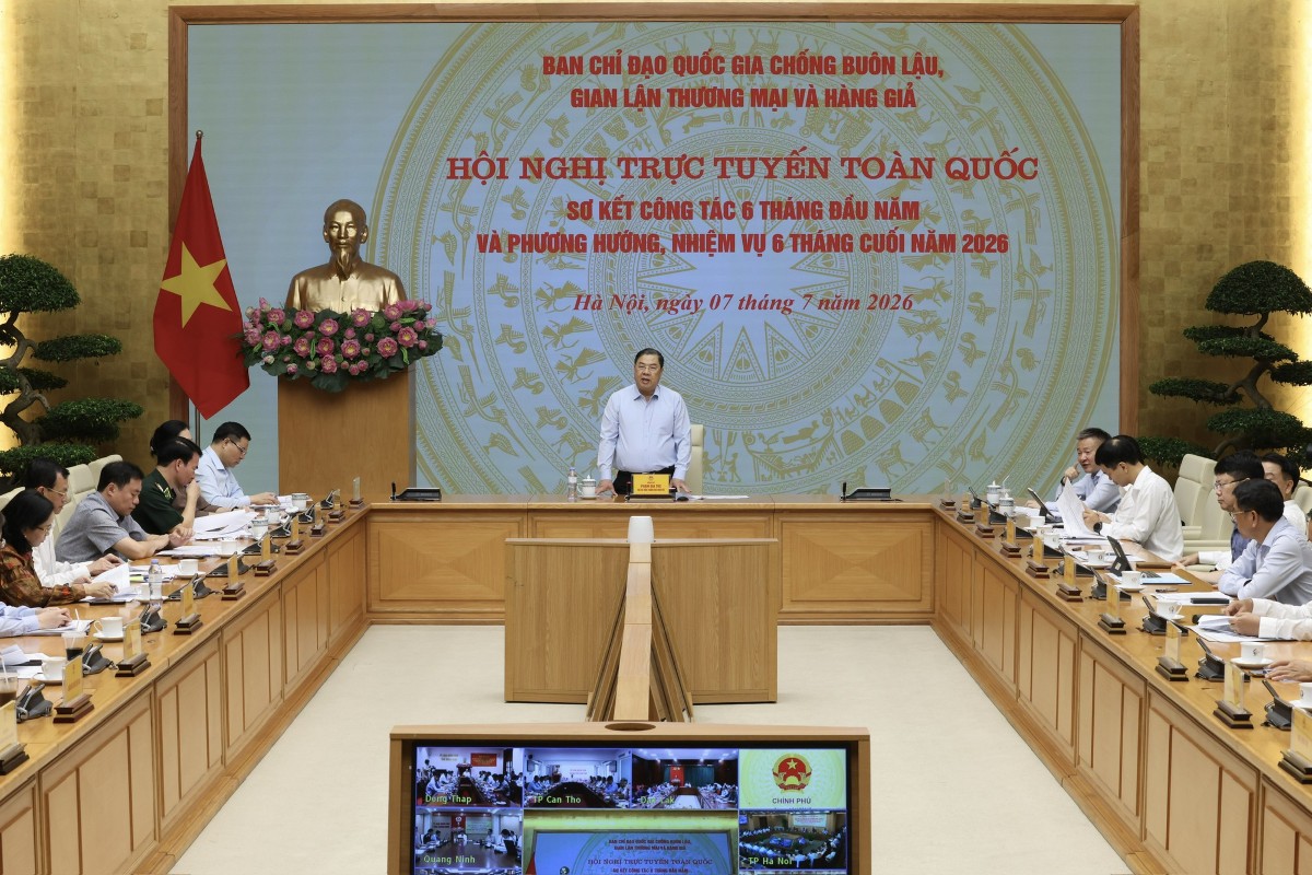 Hội nghị trực tuyến toàn quốc sơ kết công tác chống buôn lậu, gian lận thương mại và hàng giả 6 tháng đầu năm. Nguồn: VGP