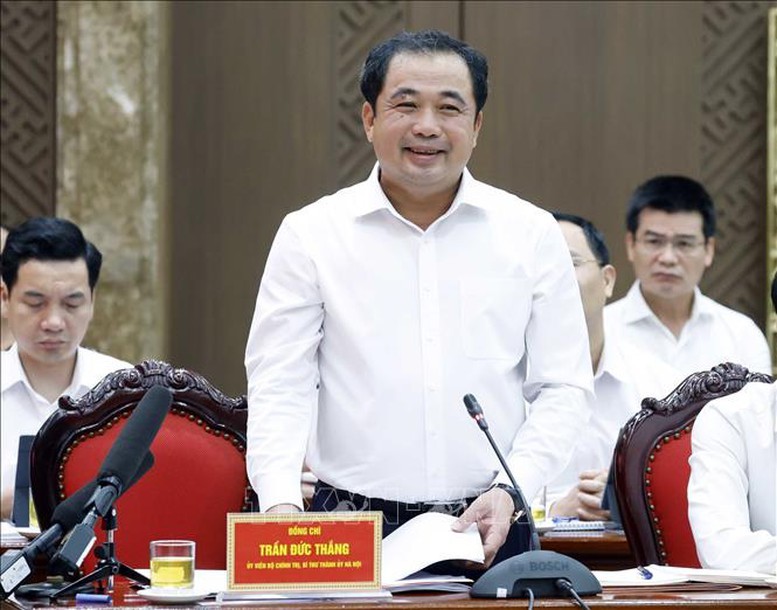 Đồng chí Trần Đức Thắng, Uỷ viên Bộ Chính trị, Bí thư Thành ủy Hà Nội phát biểu - Ảnh: TTXVN