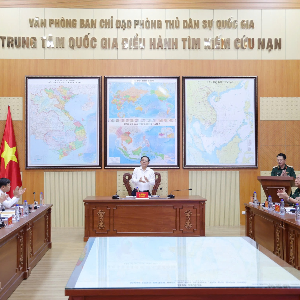 Phó Thủ tướng Hồ Quốc Dũng làm việc về công tác phòng, chống, khắc phục hậu quả thiên tai năm 2026.. Ảnh: VPG.