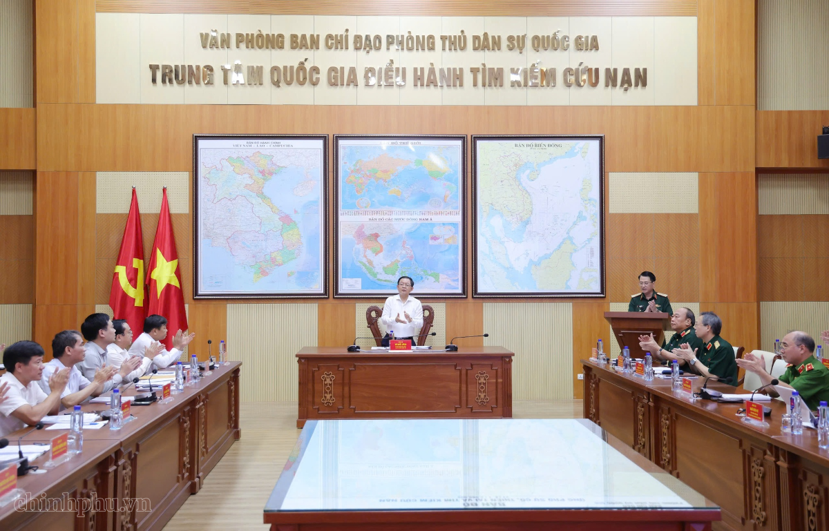 Phó Thủ tướng Hồ Quốc Dũng làm việc về công tác phòng, chống, khắc phục hậu quả thiên tai năm 2026.. Ảnh: VPG.