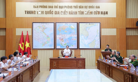 Phó Thủ tướng Hồ Quốc Dũng làm việc về công tác phòng, chống, khắc phục hậu quả thiên tai năm 2026.. Ảnh: VPG.