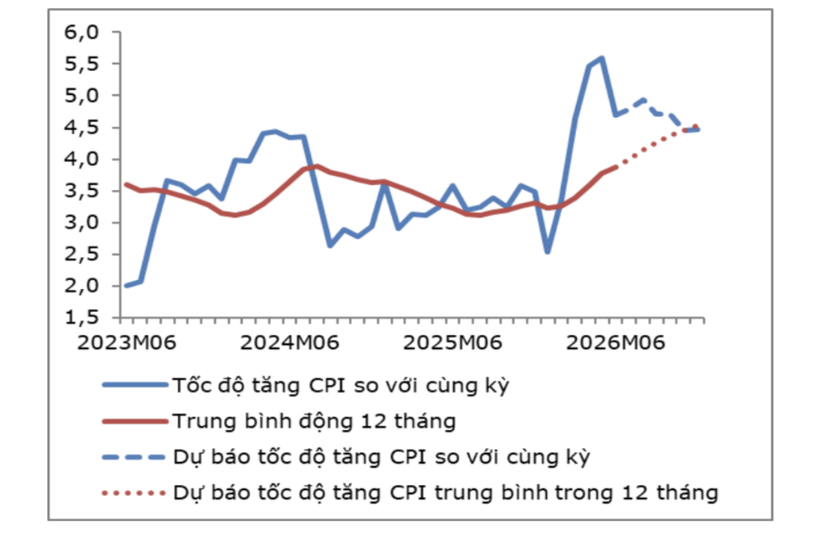 Tốc độ tăng CPI các tháng so với cùng kỳ. Nguồn: Báo cáo của Viện Kinh tế - Tài chính