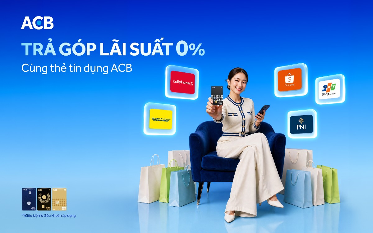 Trả góp với lãi suất 0% bằng thẻ tín dụng ACB giúp khách hàng chủ động cho mọi kế hoạch chi tiêu.