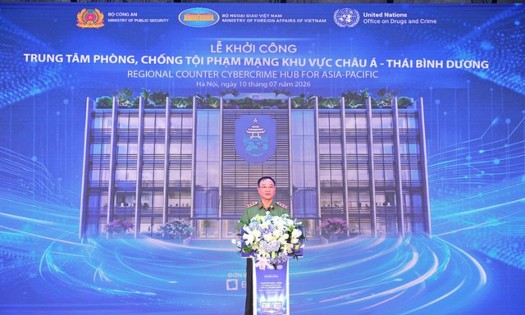 Deputy Minister of Public Security Pham The Tung addresses the groundbreaking ceremony for Regional Counter Cybercrime Hub for Asia-Pacific, Hoa Lac High-Tech Park, Hanoi, July 10, 2026 - (Photo: VGP)