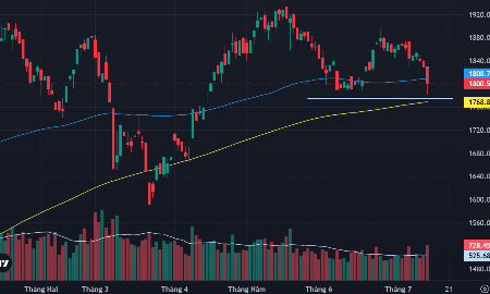 VN-Index và các đường MA100 ngày, MA200 ngày.