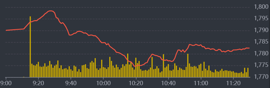 Diễn biến VN-Index sáng nay.