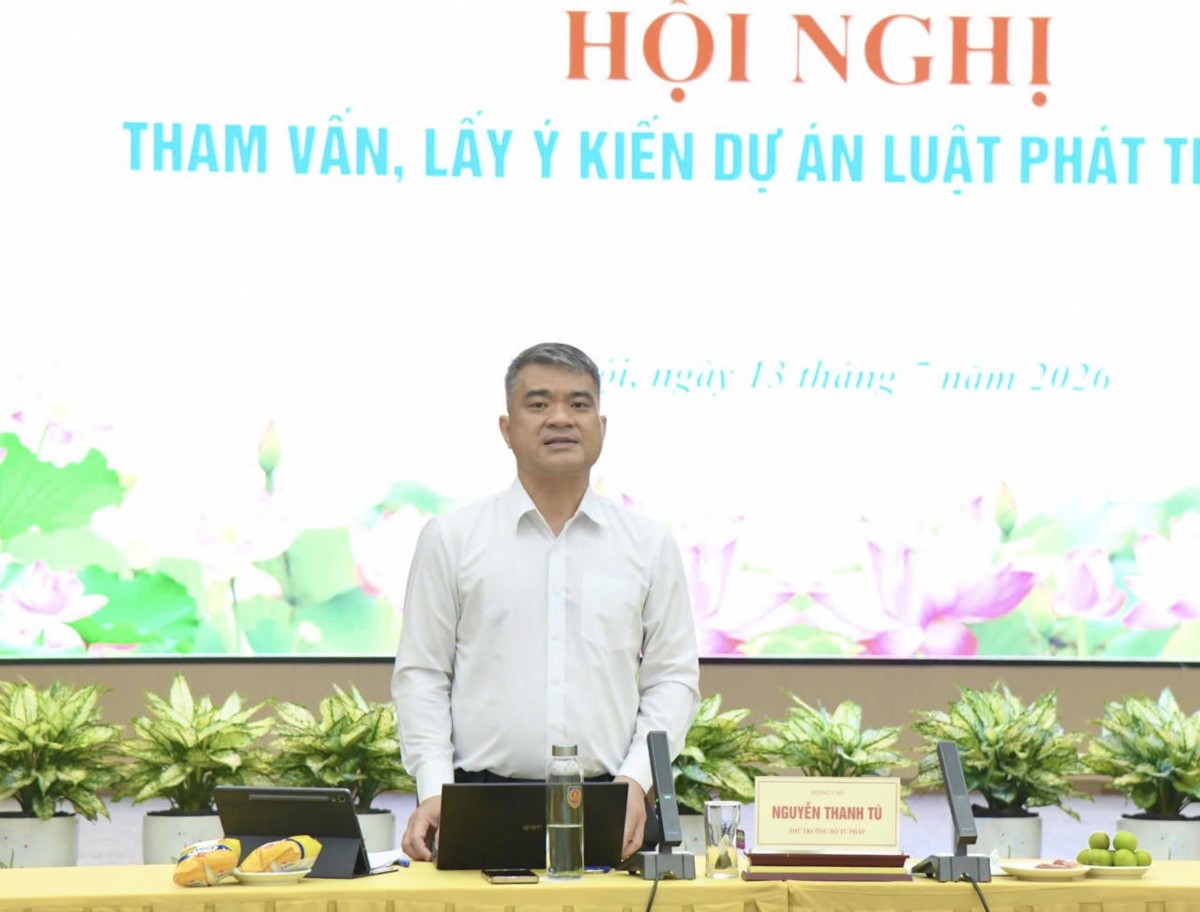 Thứ trưởng Bộ Tư pháp Nguyễn Thanh Tú phát biểu khai mạc Hội nghị. Ảnh: MOJ.