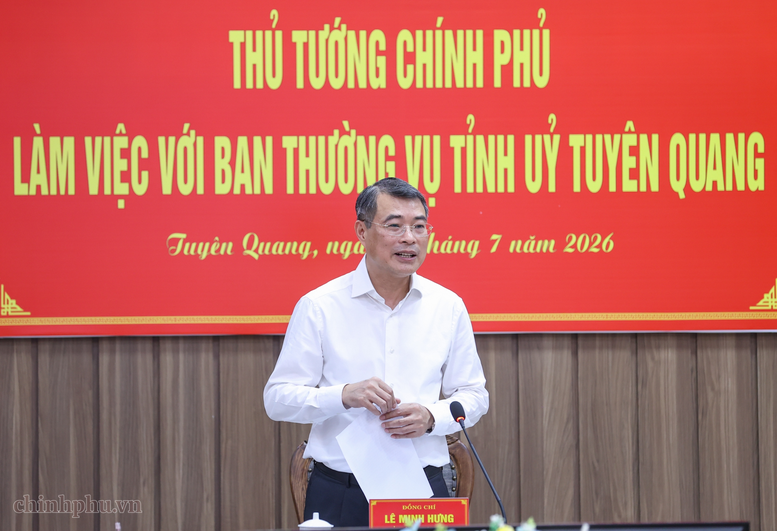 Thủ tướng Chính phủ Lê Minh Hưng làm việc với Ban Thường vụ Tỉnh ủy Tuyên Quang. Ảnh: VGP/Nhật Bắc