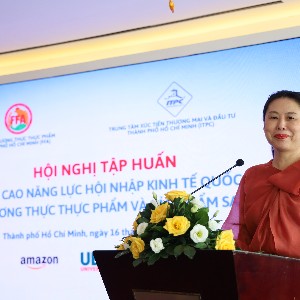 Bà Hồ Thị Quyên, Phó Giám đốc ITPC phát biểu tại hội nghị, sáng 16/7.