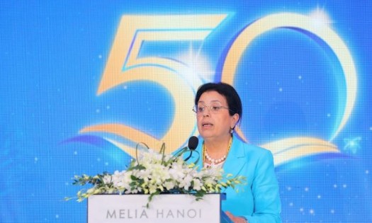 Ms. Najat Mokhtar, IAEA Deputy Director Genenral and Head of the Department of Nuclear Sciences and Applications, speaks at the 50 anniversary of the VINATOM held in Hanoi. (Source: MST)