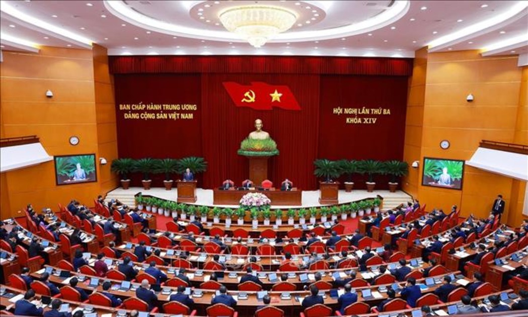 Phiên khai mạc Hội nghị lần thứ ba Ban Chấp hành Trung ương Đảng khoá XIV. Ảnh: Dương Giang/TTXVN