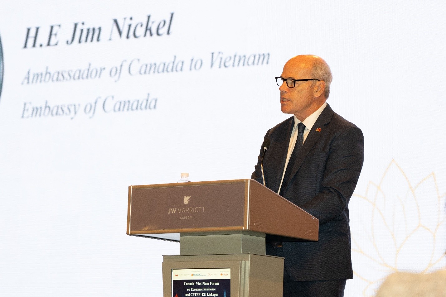 H.E.Mr. Jim Nickel, Canada's Ambassador to Vietnam speaks at the event.&nbsp;-(Photo: Embassy of Canada in Vietnam)