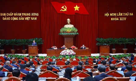 Phiên khai mạc Hội nghị lần thứ ba Ban Chấp hành Trung ương Đảng khóa XIV. Ảnh:Dương Giang/TTXVN