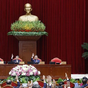 Phiên khai mạc Hội nghị lần thứ ba Ban Chấp hành Trung ương Đảng khoá XIV. Ảnh: TTXVN.