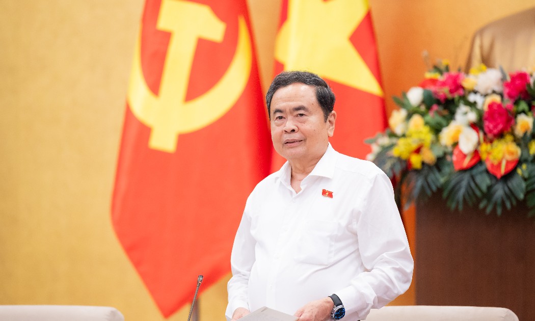 Chủ tịch Quốc hội Trần Thanh Mẫn phát biểu tại Hội nghị Ban Thường vụ Đảng uỷ Quốc hội và Ban Thường vụ Thành ủy Thành phố Hồ Chí Minh. Ảnh: Cổng thông tin điện tử Quốc hội.