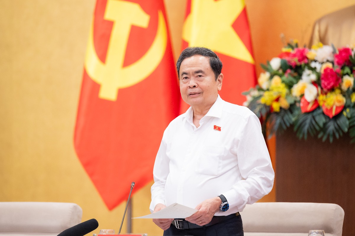 Chủ tịch Quốc hội Trần Thanh Mẫn phát biểu tại Hội nghị Ban Thường vụ Đảng uỷ Quốc hội và Ban Thường vụ Thành ủy Thành phố Hồ Chí Minh. Ảnh: Cổng thông tin điện tử Quốc hội.