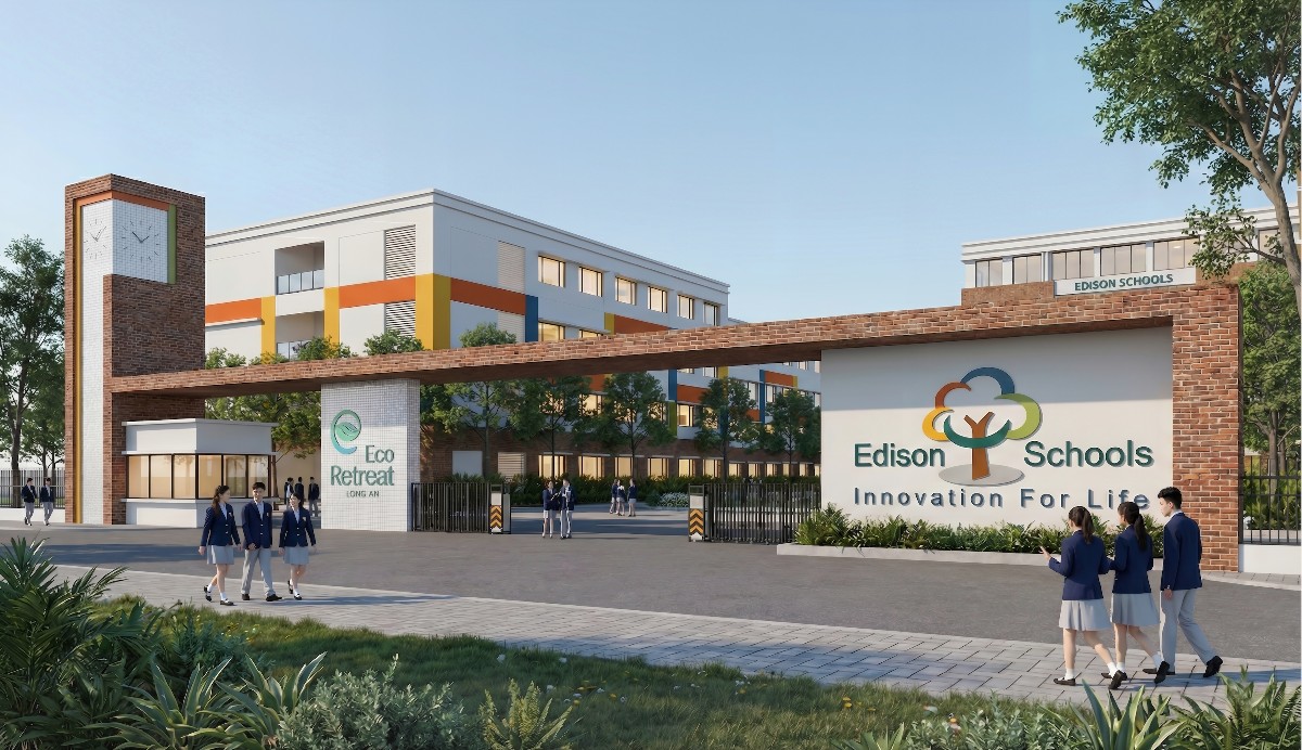 Trường phổ thông liên cấp Edison Schools tại Eco Retreat rộng 22.000m2. Ảnh dự án.
