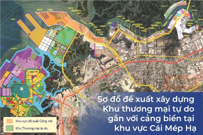 FTZ gắn với cảng biển khu vực Cái Mép Hạ, tổng diện tích quy hoạch khoảng 4.174,35 ha, được chia thành 8 phân khu chức năng. Ảnh: UBND TP Hồ Chí Minh.