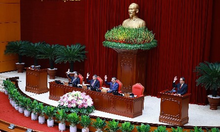 Phiên khai mạc Hội nghị lần thứ ba Ban Chấp hành Trung ương Đảng khóa XIV. Ảnh: TTXVN.