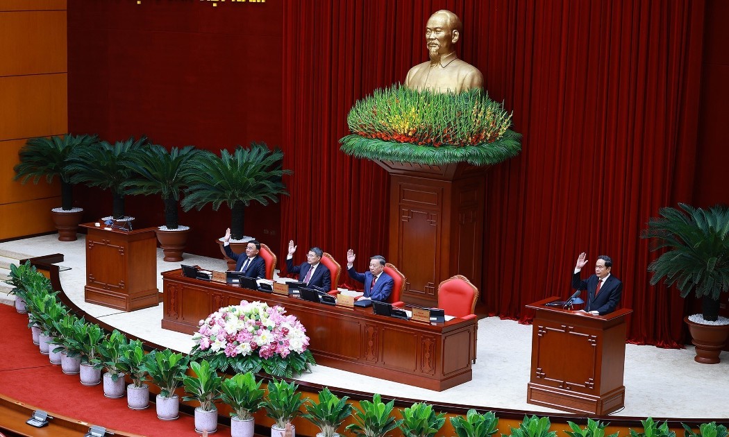 Phiên khai mạc Hội nghị lần thứ ba Ban Chấp hành Trung ương Đảng khóa XIV. Ảnh: TTXVN.