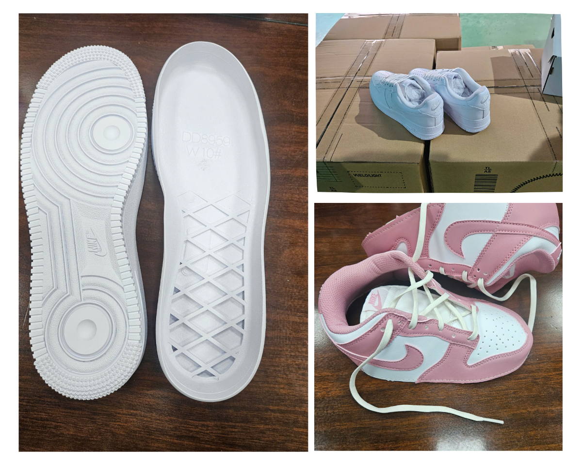Số lượng lớn giày thành phẩm và bán thành phẩm mang các dấu hiệu "NIKE", "NIKE AIR" và "AIR JORDAN giả mạo bị thu giữ. Ảnh:Cục Quản lý và Phát triển thị trường trong nước.