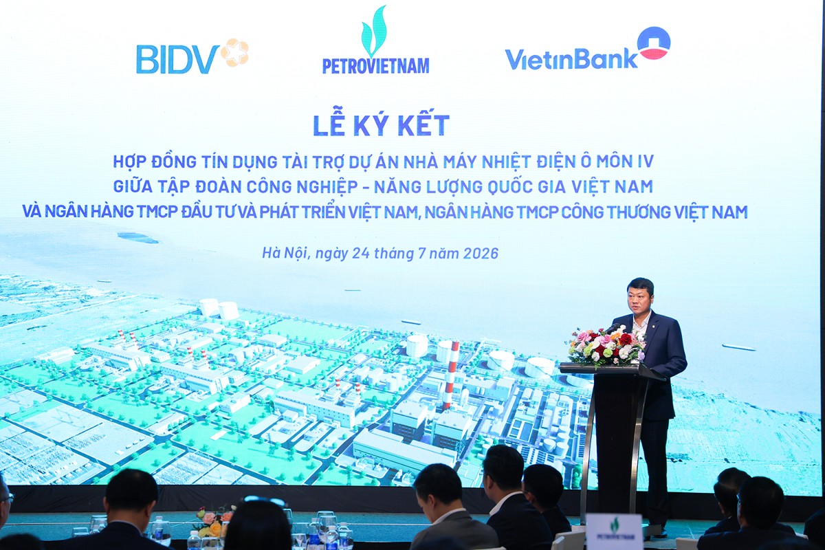 Chủ tịch HĐQT BIDV Lê Ngọc Lâm phát biểu tại lễ ký. Ảnh: Petrovietnam.