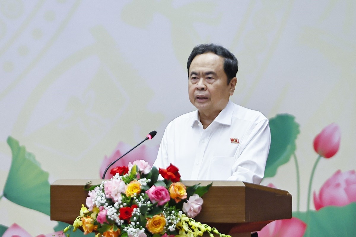 Ủy viên Bộ Chính trị, Bí thư Đảng ủy Quốc hội, Chủ tịch Quốc hội Trần Thanh Mẫn phát biểu tại hội nghị. Ảnh: TTXVN.