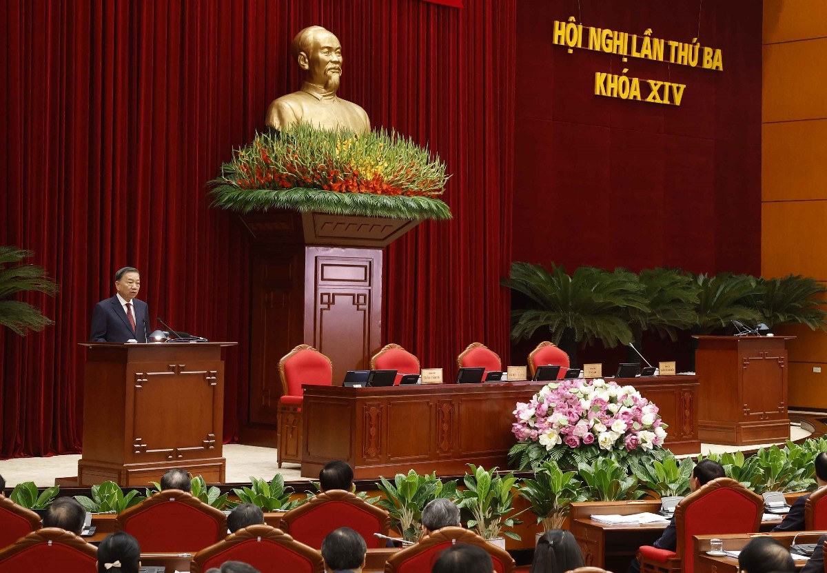Tổng Bí thư, Chủ tịch nước Tô Lâm phát biểu bế mạc Hội nghị Ban Chấp hành Trung ương Đảng lần thứ 3, khóa XIV. Ảnh: TTXVN.