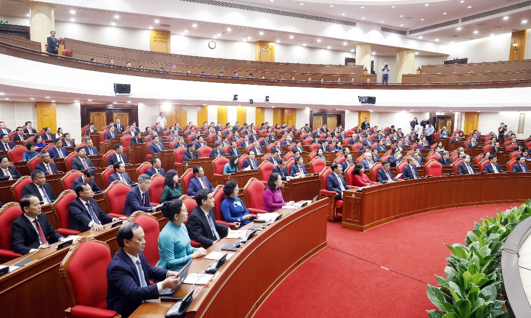 Các đại biểu tham dự phiên bế mạc Hội nghị lần thứ ba, Ban Chấp hành Trung ương Đảng khóa XIV. Ảnh: TTXVN.