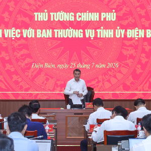 Thủ tướng Chính phủ Lê Minh Hưng làm việc với Ban Thường vụ Tỉnh ủy Điện Biên. Ảnh: VGP