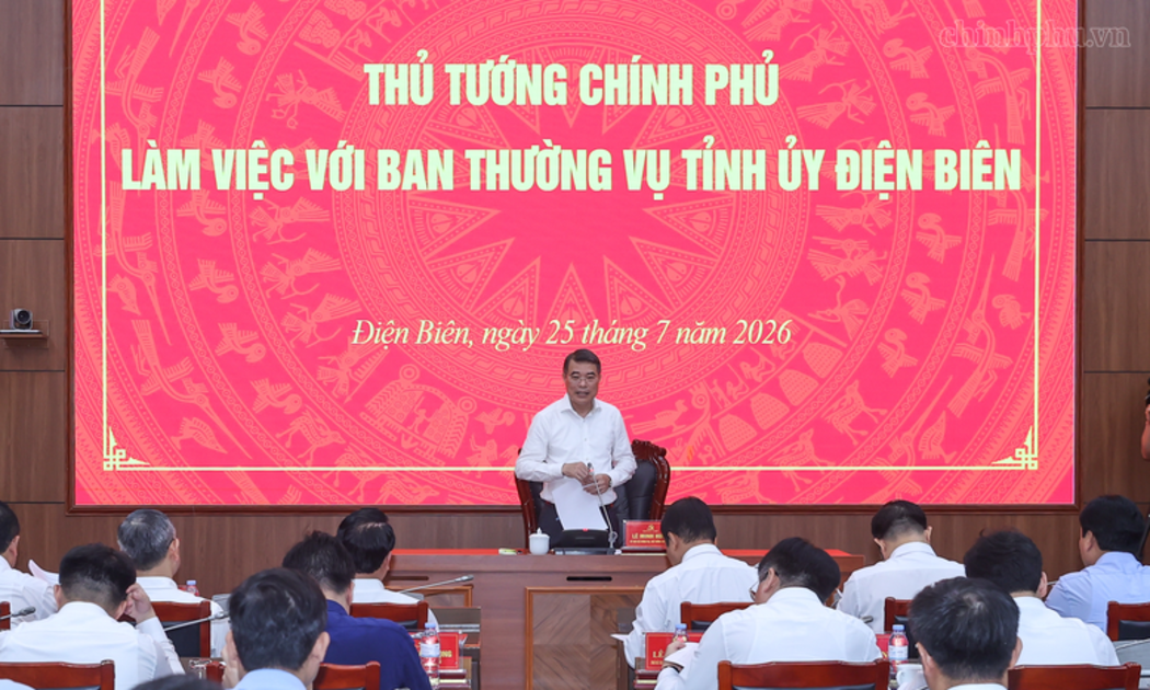 Thủ tướng Chính phủ Lê Minh Hưng làm việc với Ban Thường vụ Tỉnh ủy Điện Biên. Ảnh: VGP