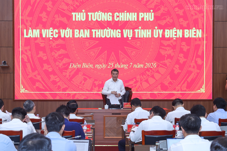 Thủ tướng Chính phủ Lê Minh Hưng làm việc với Ban Thường vụ Tỉnh ủy Điện Biên. Ảnh: VGP
