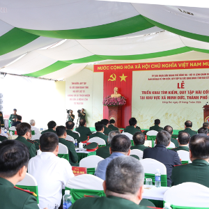Lễ triển khai tìm kiếm, quy tập hài cốt liệt sĩ tại khu vực xã Minh Đức (TP. Đồng Nai). Ảnh: VGP.