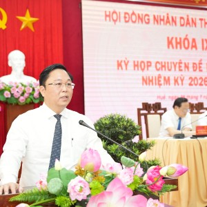 Tân Chủ tịch UBND thành phố Huế Lê Trí Thanh phát biểu nhận nhiệm vụ. Ảnh: UBND TP Huế