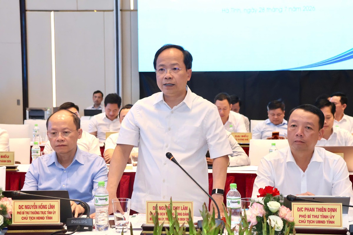 Bí thư Tỉnh ủy Hà Tĩnh Nguyễn Duy Lâm phát biểu. Ảnh: Cổng TTĐT tỉnh Hà Tĩnh