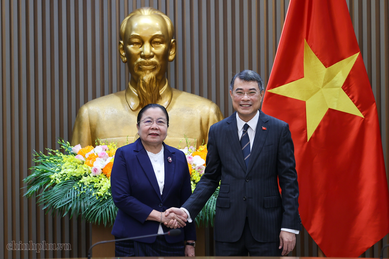 Thủ tướng Lê Minh Hưng tiếp Trưởng Ban Tổ chức Trung ương Đảng Nhân dân Cách mạng Lào Sisay Leudetmounsone - Ảnh: VGP/Nhật Bắc