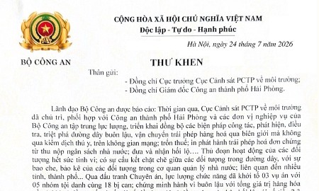 Lãnh đạo Bộ Công an đã có Thư khen gửi Cục Cảnh sát phòng chống tội phạm về môi trường và Công an thành phố Hải Phòng để biểu dương thành tích triệt phá vụ án. Ảnh: Cổng thông tin điện tử Bộ Công an.